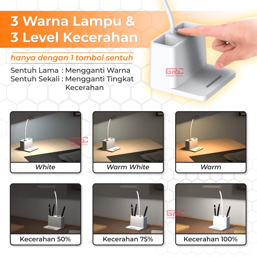 Lampu Meja Belajar LED Portable Lampu Baca Flexible Tempat Pensil