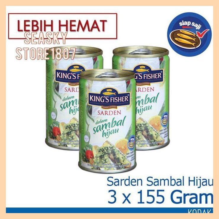 

[ PAKET 3 PCS KING'S FISHER SARDEN MINI SAMBAL HIJAU MAKANAN KALENG 155G]
