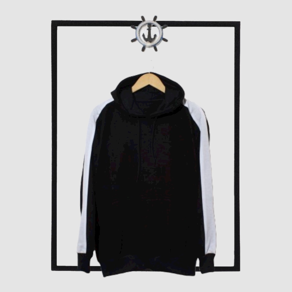 SWEATER_ID Hoodie Jumper Hitam List Putih Unisex