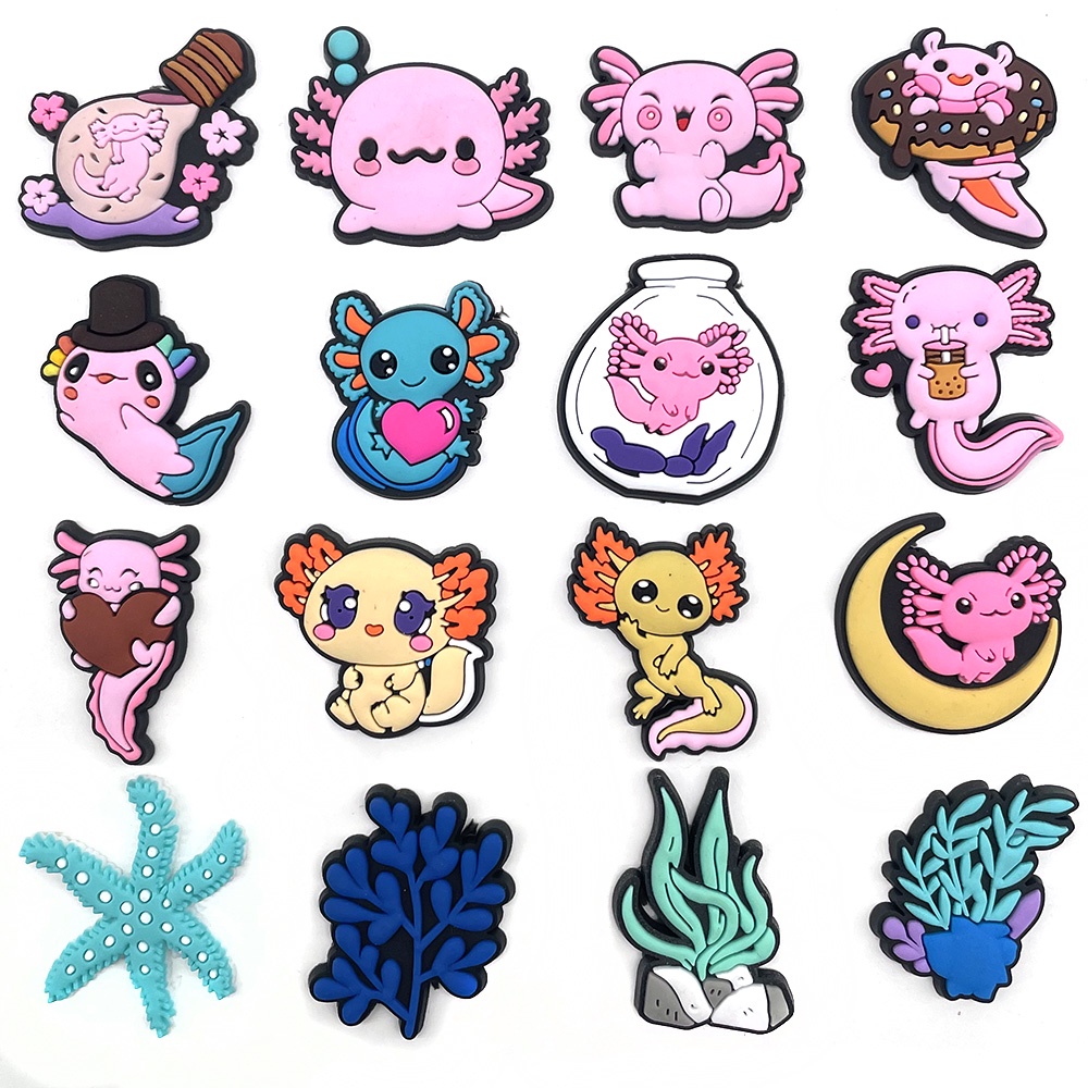 Charms Sepatu Desain crocs 16kinds of Axolotl jibbitz Untuk Dekorasi Pesta Charms