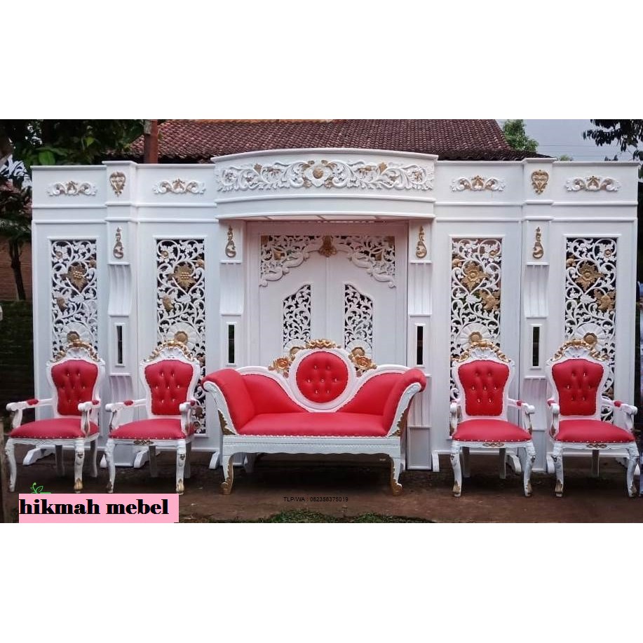 set kursi pelaminan Wedding Dekorasi Manten Satu Set Ukir Jepara + set gebyok pelaminan