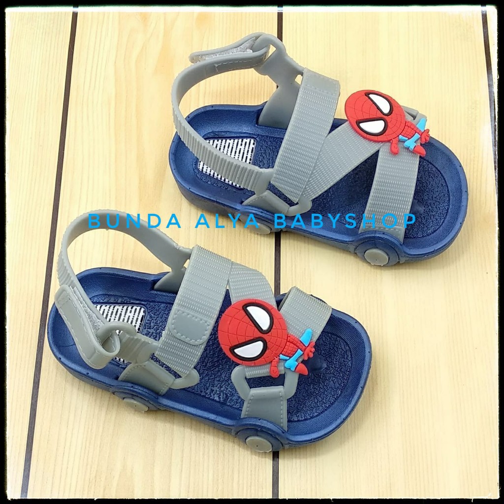 Sendal Anak Laki IMPORT Umur 1 2 3 Tahun Karet Anti Slip - Sendal Anak Cowok Lentur NAVY Kartun Size 24 - 29