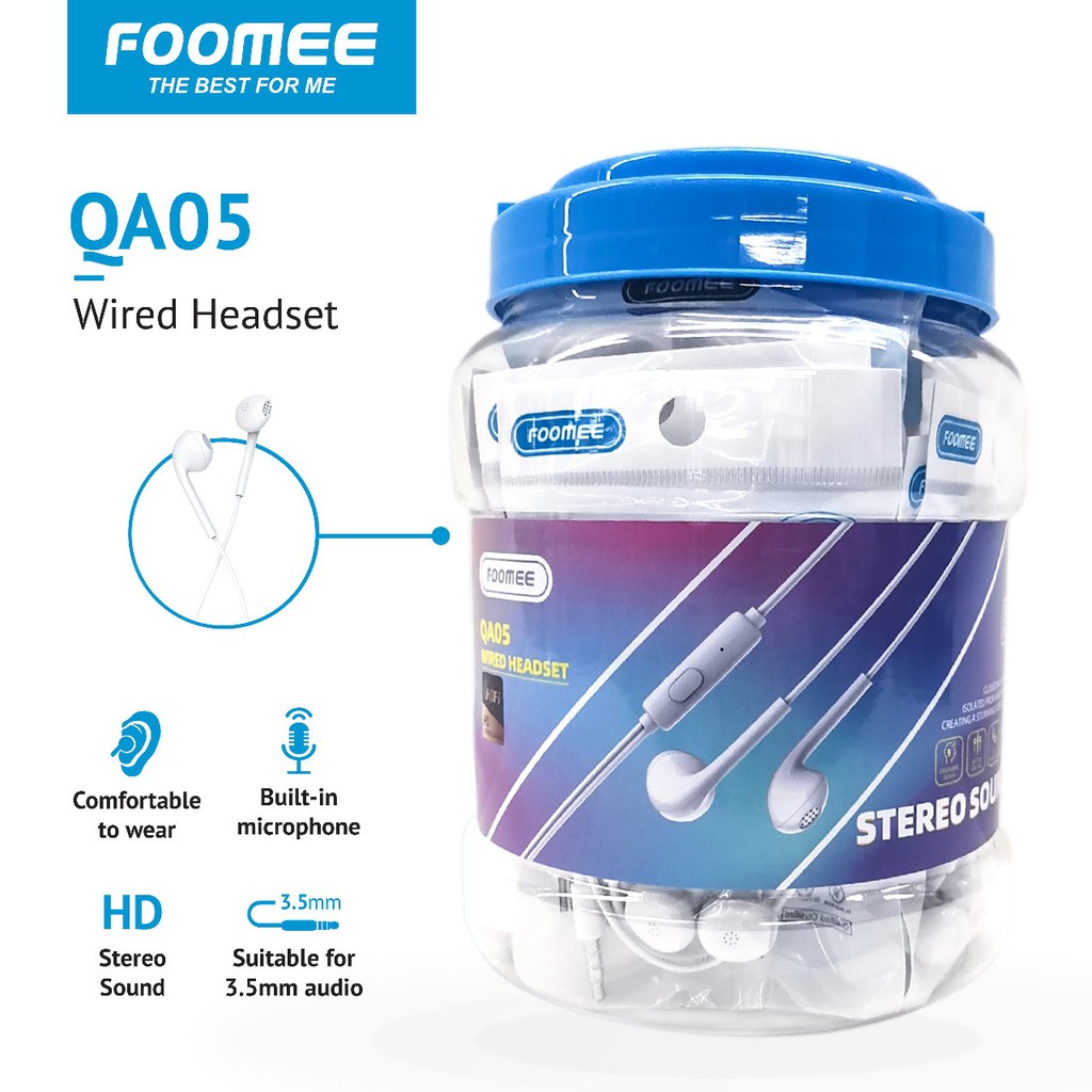 Earphone Wired Headsets berlaras 30/PCS FOOMEE QA05 (SATUAN)