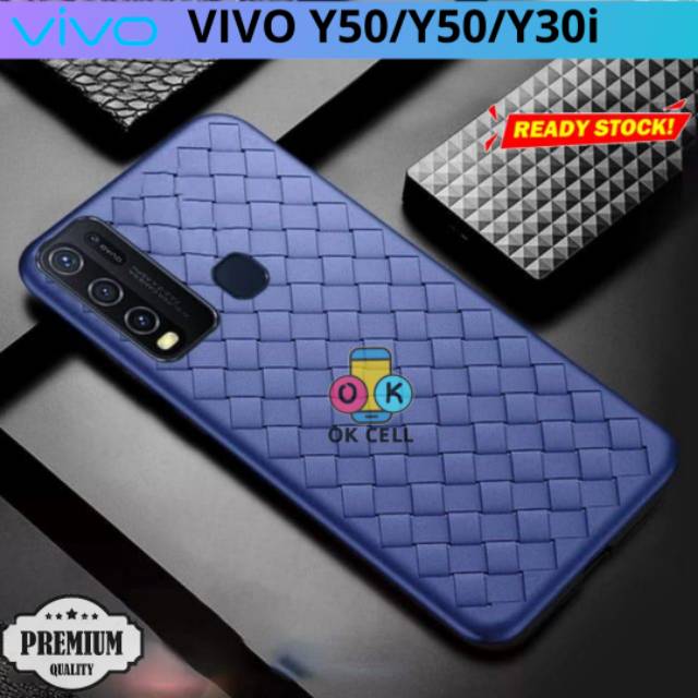 Case Woven Pattern Vivo Y50.Y30 Y30i-Softcase Leather Slim Fit Anti Heat Ketupat Silicon Premium