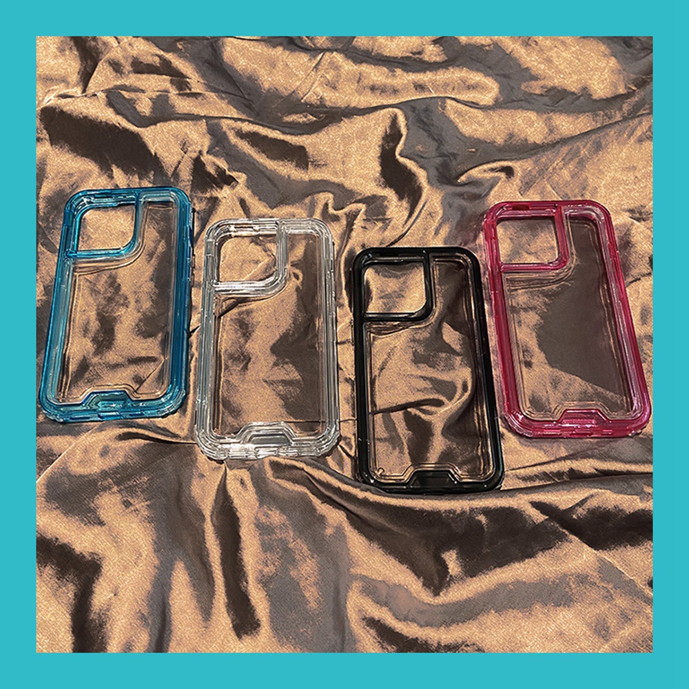 3 IN 1 Case Pelindung Belakang Bening Tahan Guncangan Untuk iPhone 14 13 12 11 Pro MAX XS MAX XR 7 + 8 Plus