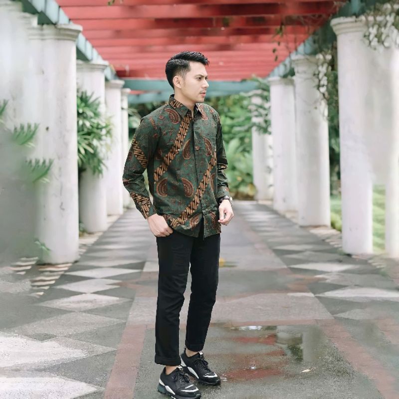 batik pria parang hijau all size M L XL kemeja batik parang