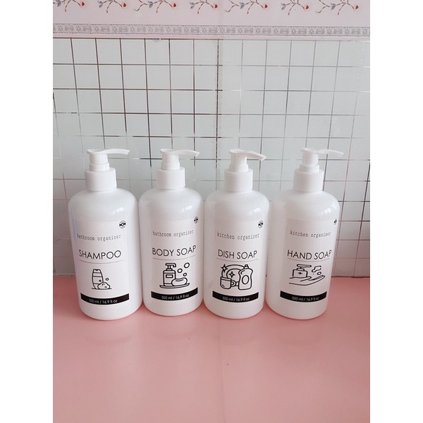 botol  PUTIH N28 stiker kotak pump 500ml. bottle aesthetic label stiker minimalist refill organizer botol isi ulang wadah sabun cair estetik