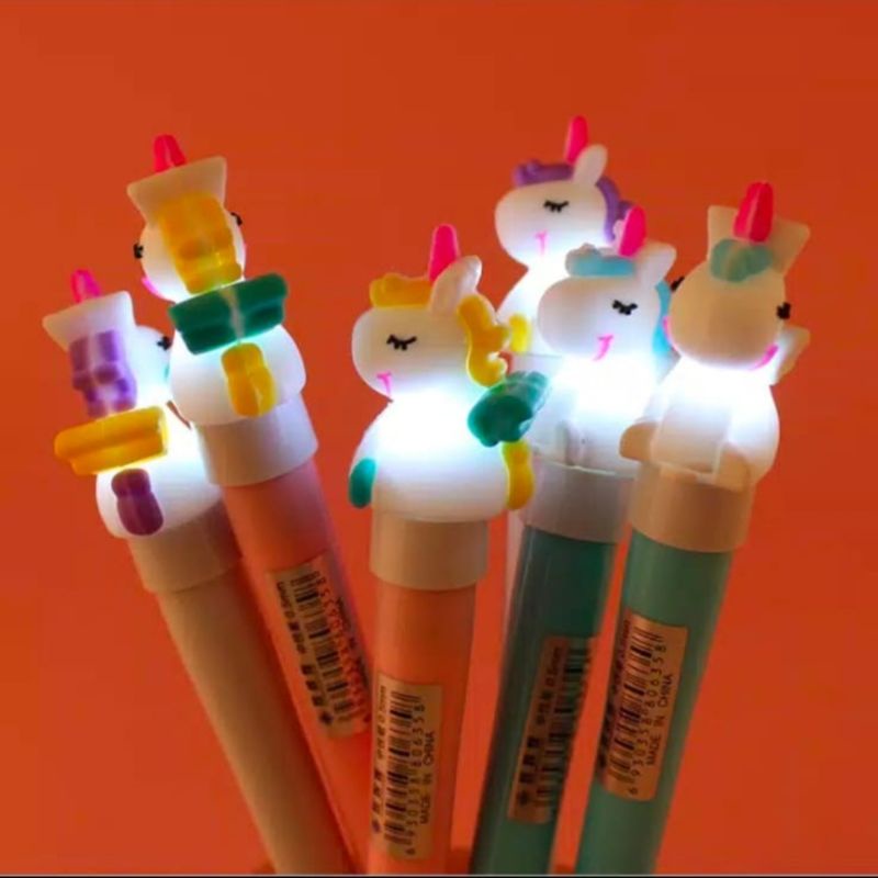 LED Pulpen Pena Gel Karet LAMPU Import karakter UNICORN Unik