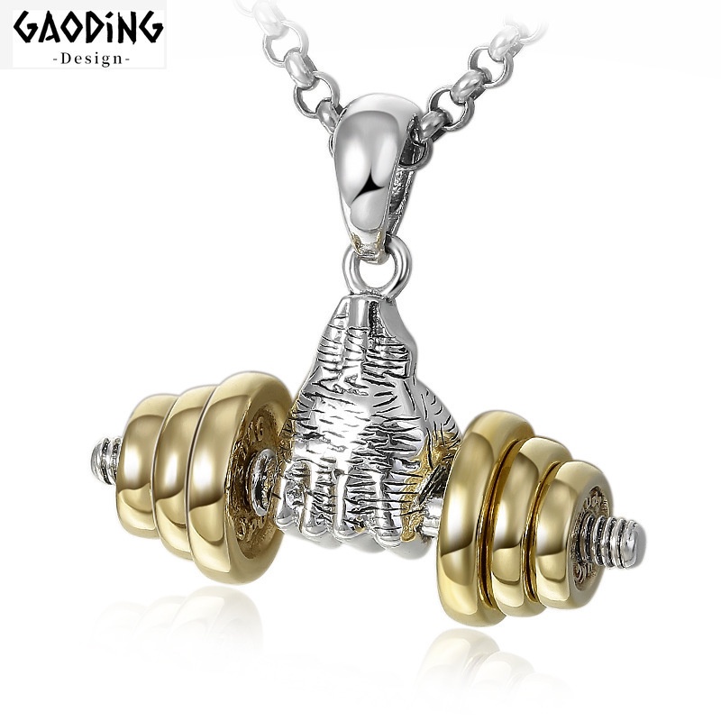 Kalung Liontin Barbel Bahan Titanium Steel Gaya Hip Hop Untuk Pria