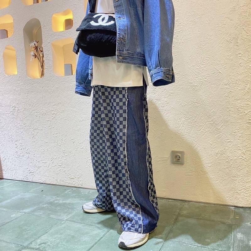 Denim Checkerboard Pants