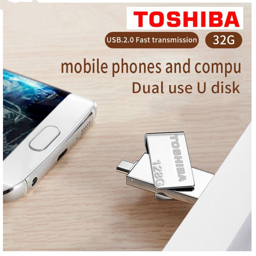 Toshiba Flashdisk OTG USB 2.0 2 In 1 128GB Bahan Logam Dengan Port Micro USB
