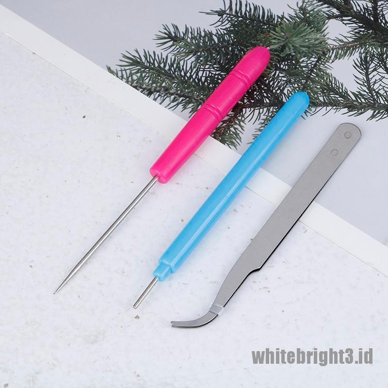 (white3) 3pcs / Set Pen Jarum + Pinset Kertas Quilling DIY