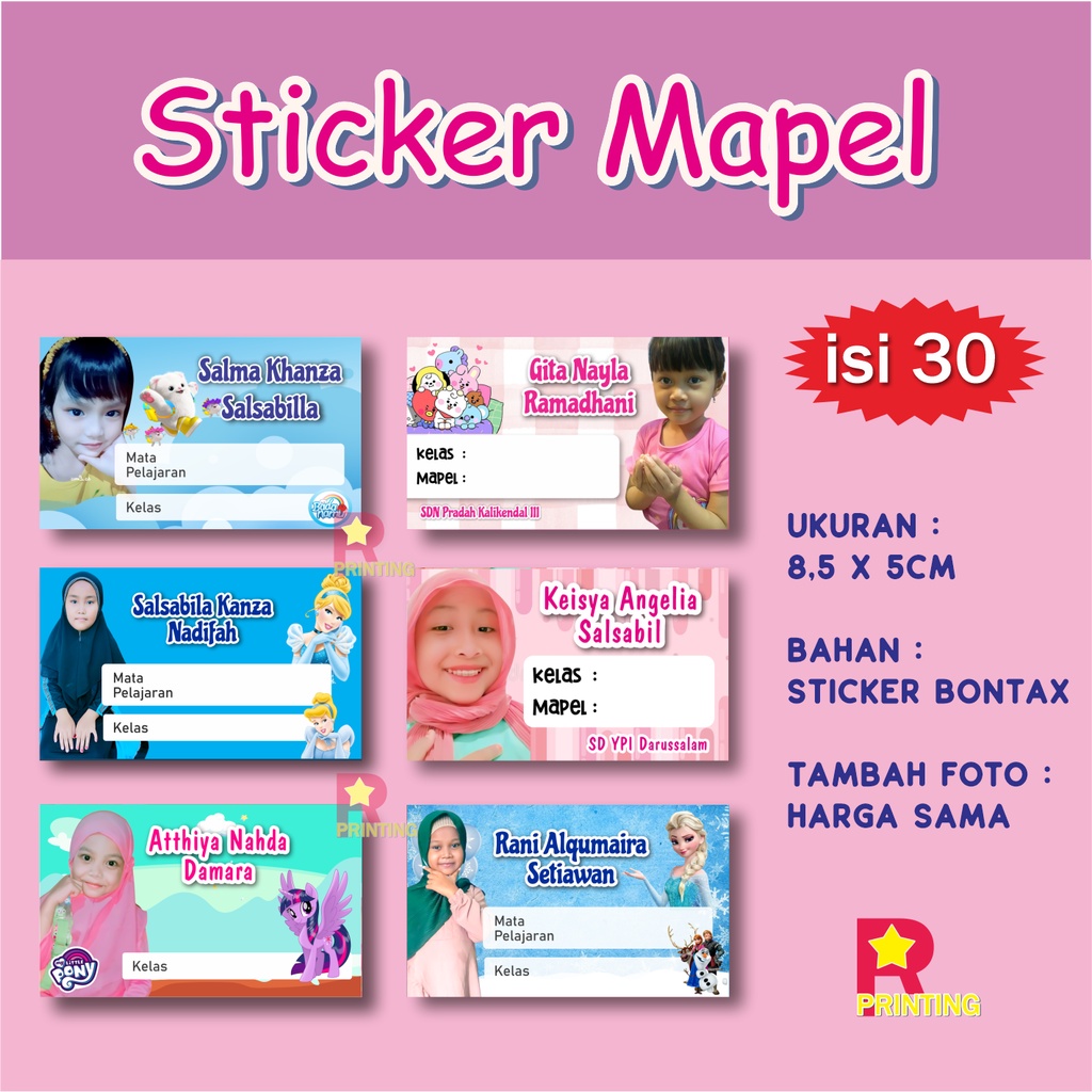 

Sticker mapel isi 30, Sticker Buku Mata Pelajaran Sekolah Seri cewek, sticker nama mapel