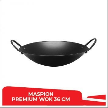 Maslon Premium Wok 36 cm Wajan Penggorengan Baja Lapis Teflon Maspion