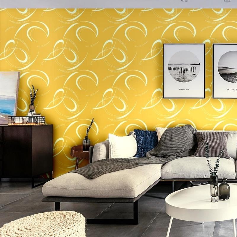 Wallpaper Sticker Dinding Motif Garis Lengkung Kuning Panjang 10M x Lebar 45cm