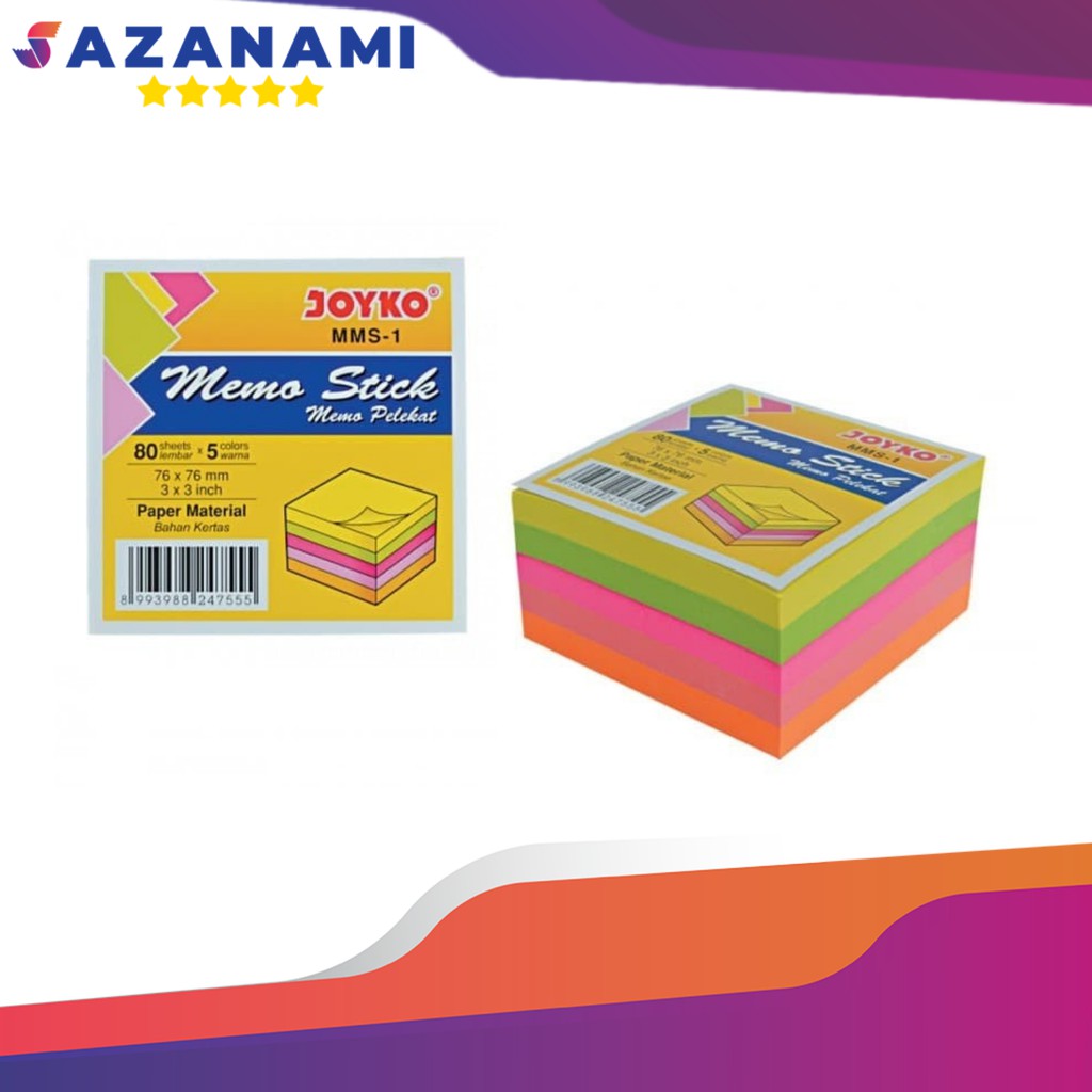 

JOYKO STICKY NOTES 5 WARNA WARNA WARNI 75MM X 75MM SNC 0303N MEMO NOTE