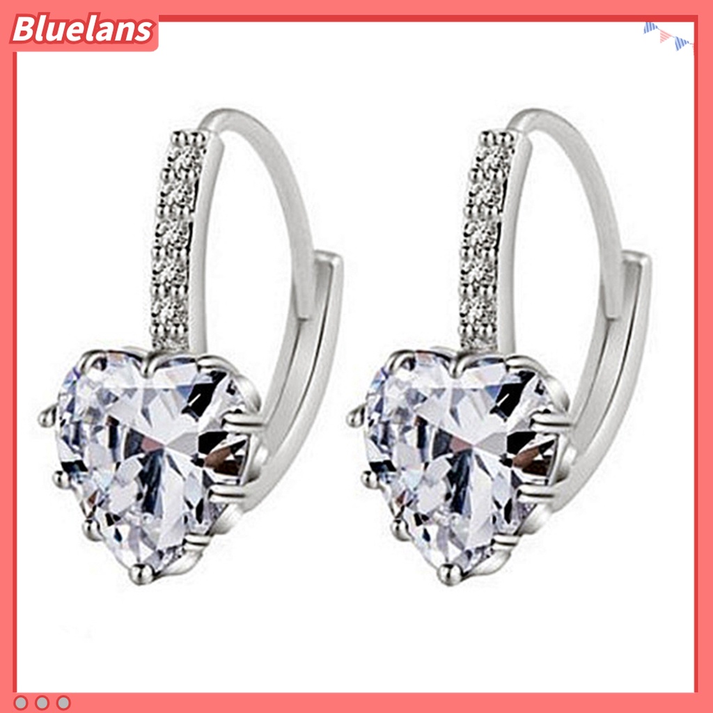 Anting Hoop 18K White Gold Plated Aksen Berlian Imitasi Bentuk Hati Untuk Wanita