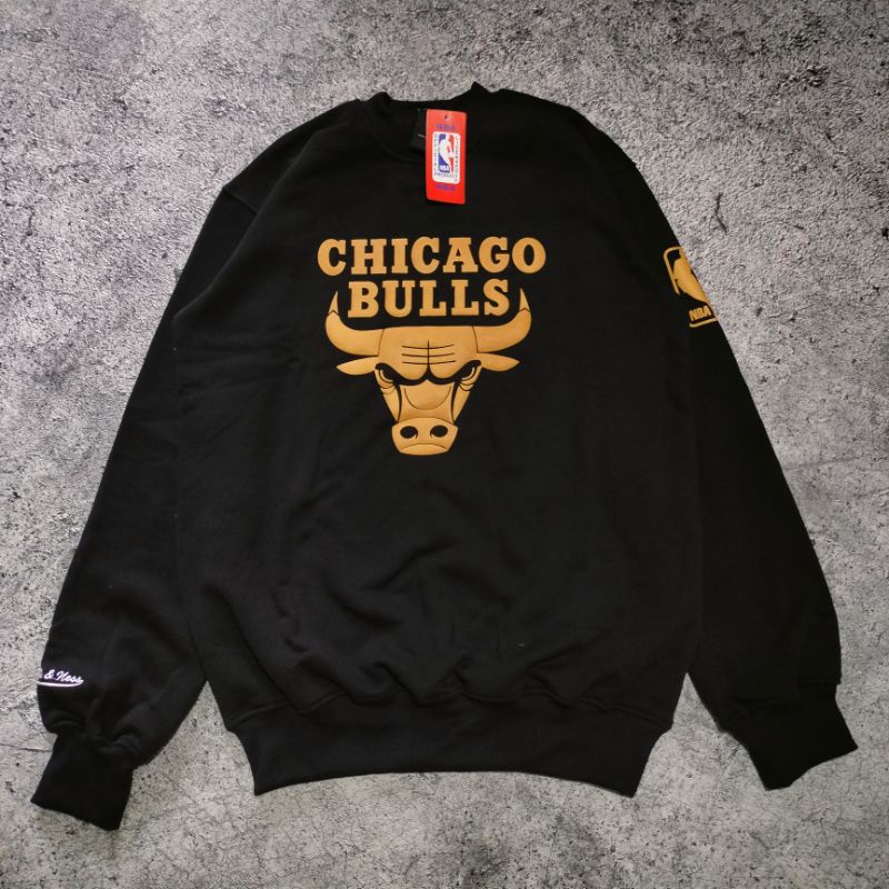 SWEATER CREWNECK CHICAGO BULLS NBA HITAM GOLD AUTHENTIC FULLTAG &amp; LEBEL