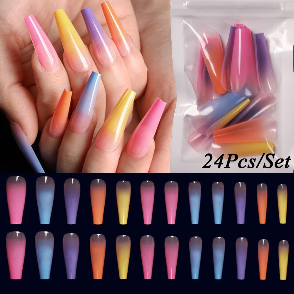 MXBEAUTY Artificial Nail Art DIY Rainbow Detachable Long Stiletto Press On Nails Ballerina Kuku Palsu