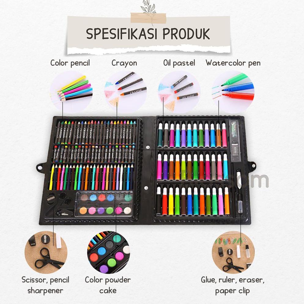 

㊎ Krayon Anak Set Koper 150 in 1 Crayon Mewarnai dan Melukis Lengkap dengan Cat Air - Blossom Kids ㅪ