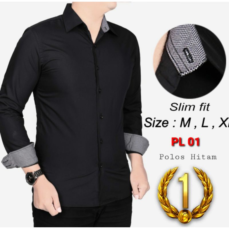 Colin Dion Baju Kemeja Polos Lengan Panjang Slimfit Warna Hitam Putih Navy Coklat Merah Biru