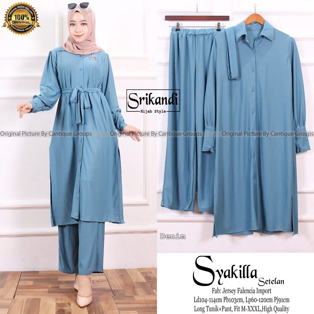 Set wanita jumbo LD 108 melar 118 setelan tunik polos mat jersey falencia one set big size lengan panjang Ori Srikandi | Kelly Asyifa Yumia Syakilla Whiteney-Syakilla denim