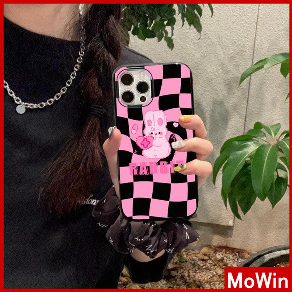 iPhone Case Silicone Soft Case Black Glossy Candy Case Shockproof Protection Camera Cartoon Cute Pink Rabbit Compatible For iPhone 11 Pro Max 13 Pro Max 12 Pro Max 7Plus xr XS Max