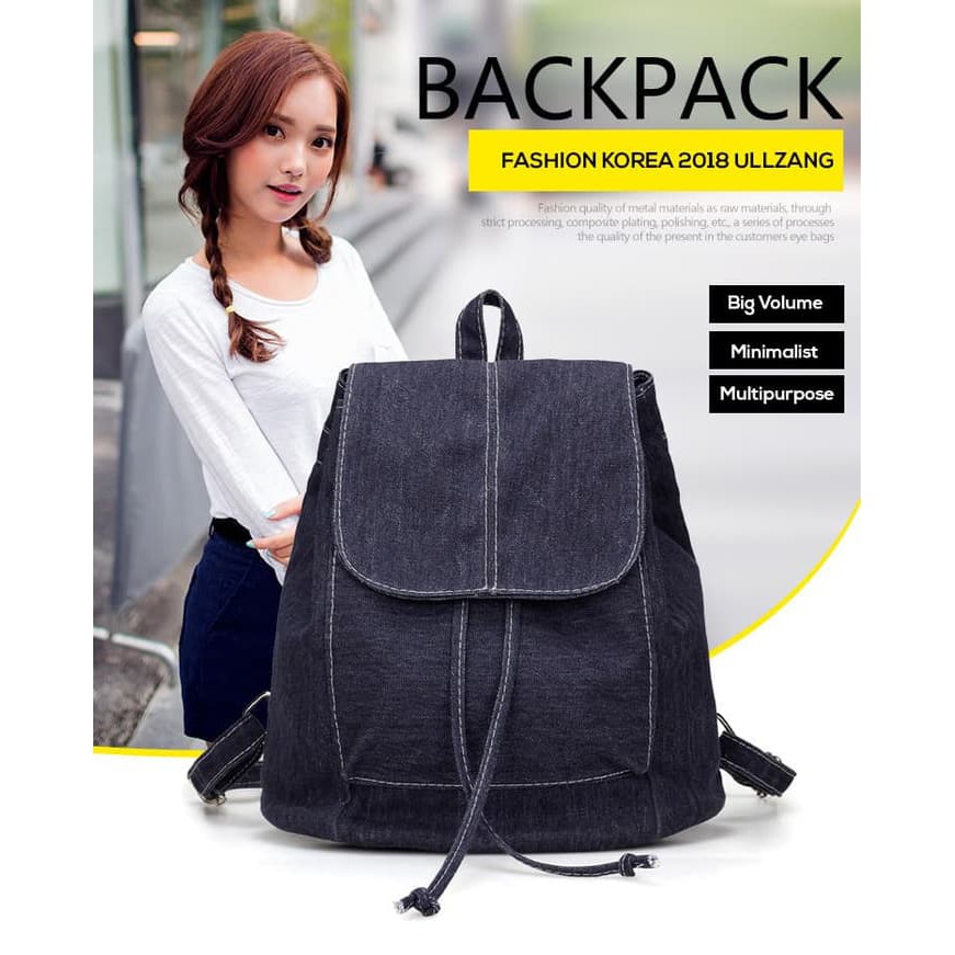[Ransel Jeans Emma Import Black FS] Tas Wanita Jeans Hitam