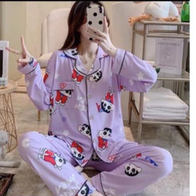 PIYAMA SETELAN PANJANG SHINCHAN LILAC BUSUI KANCING