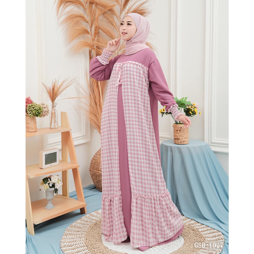 Gamis ceruty babydoll andine layer kotak model terbaru