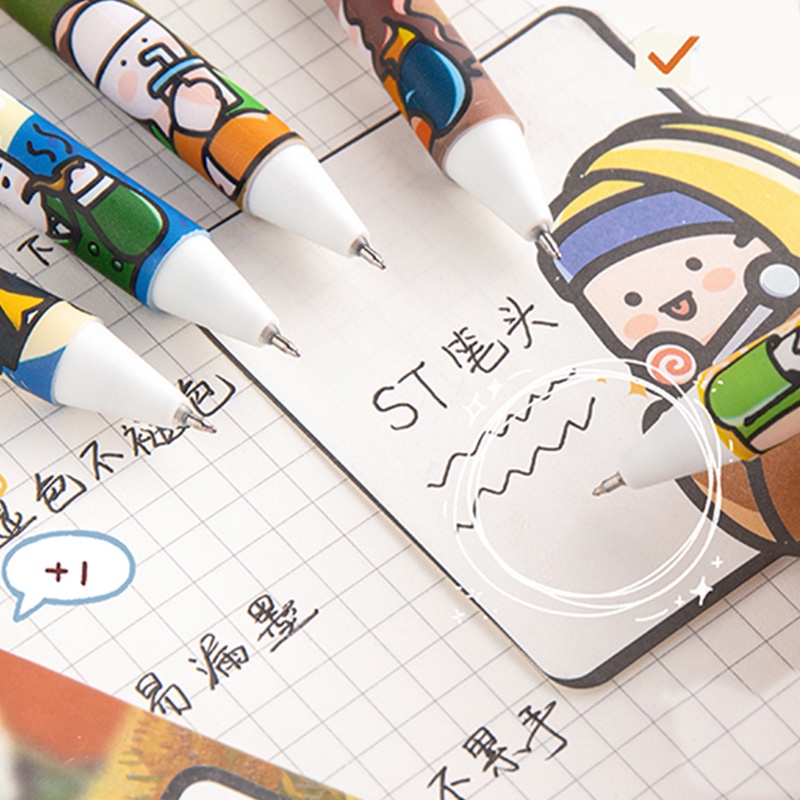 4pcs Pulpen Gel Tinta Hitam 0.5mm Gaya Cina Vintage