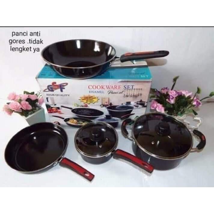 Cook Ware Set GSF G-1831N - Panci Set Enamel Anti Lengket