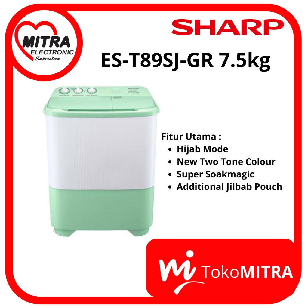 MESIN CUCI TWIN TUB (MANUAL) SHARP ES-T89SJ-GR 8kg