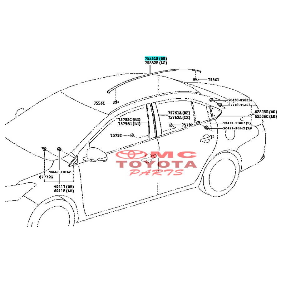 Moulding Roof Karet Atap Kanan Vios New 75551-0D220