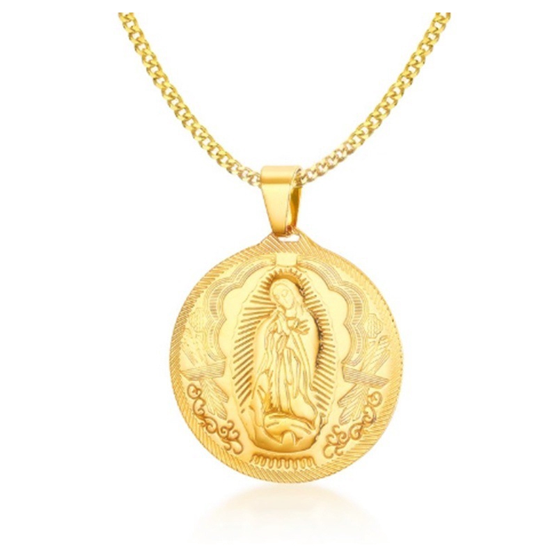 Men's Titanium Steel Plated 18K Gold Virgin Mary Pendant Necklace