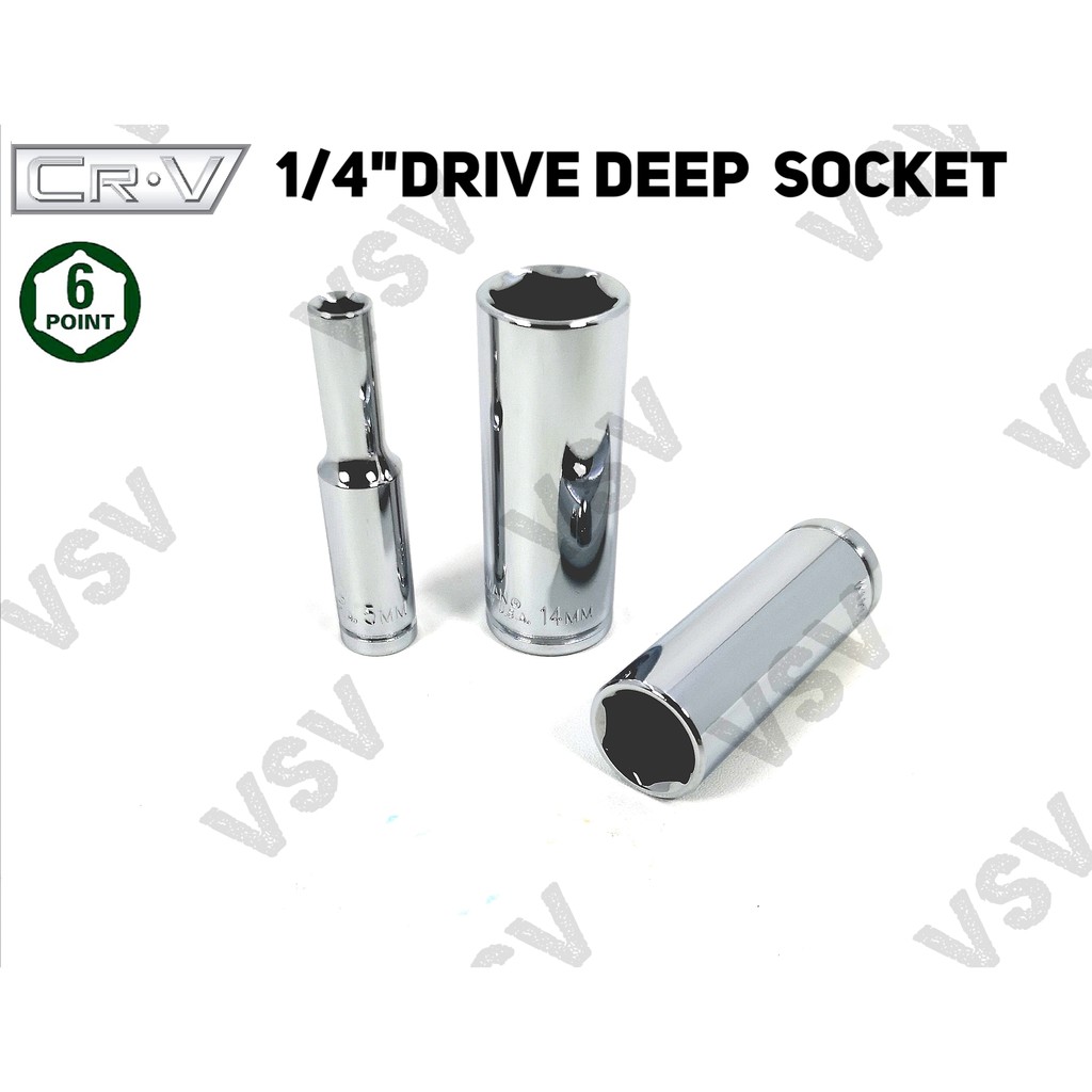 Gestar Deep Socket 1/4&quot;Drive 6PT 4, 4.5, 5, 5.5, 6, 7, 8mm Deep Shock Sok panjang