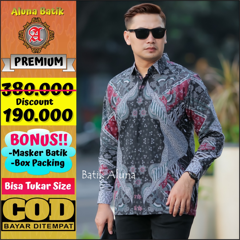 Batik Pria Lengan Panjang Modern Premium Baju Kemeja Furing Original Batik Aluna PCW 104