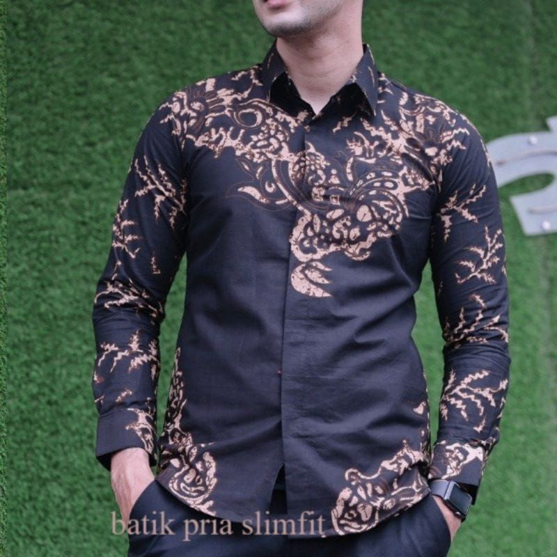 Baju Batik Atasan Pria modern Lengan Panjang Lapis Furin