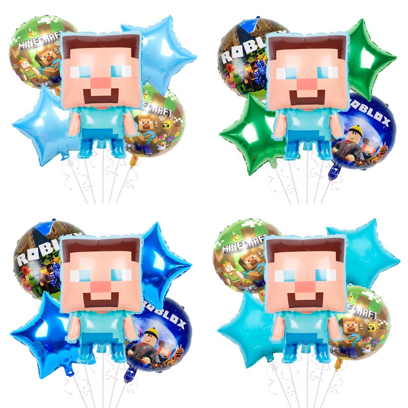 5pcs / lot Balon Aluminum Foil Tema Minecraft Untuk Dekorasi / Hadiah Anak