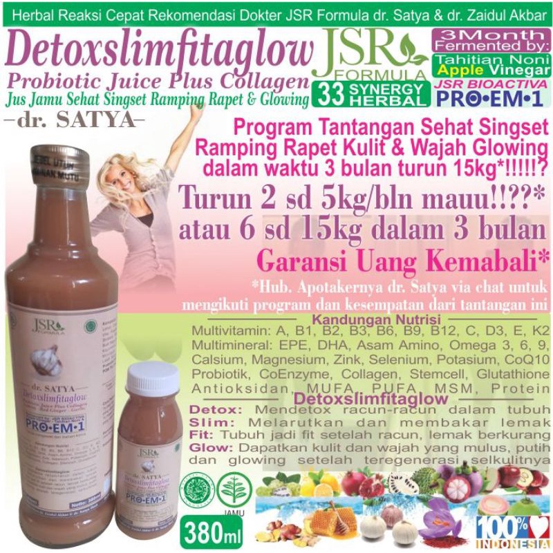 JSR DETOX SLIMFITAGLOW PROBIOTIK dr. SATYA HEATLY JUICE PELANGSING