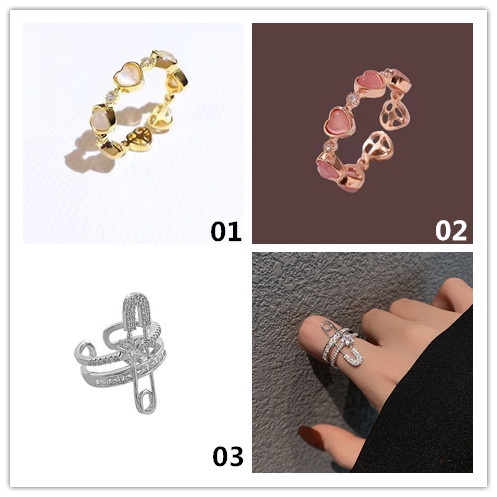 1pc Cincin Model Terbuka Desain paperclips Hati hollow Hias zircon Gaya retro Untuk Wanita