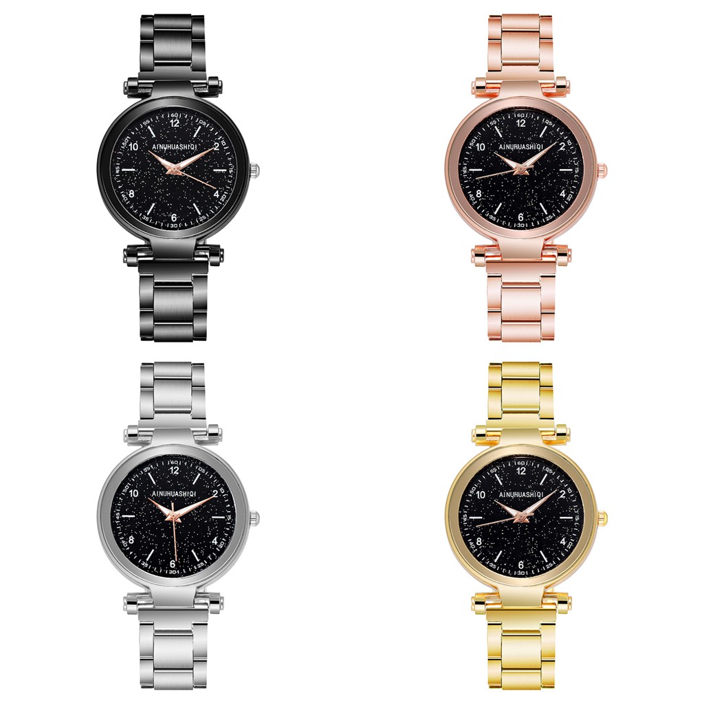 Jam Tangan Wanita Analog Fashion Dengan Strap Stainless Steel Quartz Dial Bulat Import