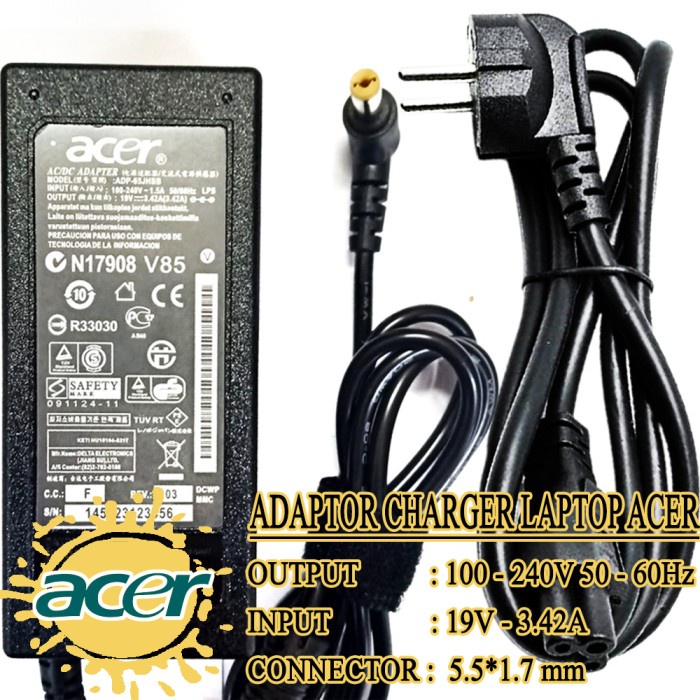 (TERBARU) Adaptor/Charger Laptop/Notebook Acer Original 19V-3,42A Kabel Power