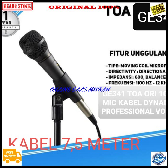 G341 Toa mic kabel panjang 7,5 meter bahan besi dynamic mik cable karaoke microphone wired vocal vokal mikrophone sound system audio musik pengeras suara pro profesional panggung dj studio acara pidato original ktv live original  GARANSI RESMI TOA  Ada S