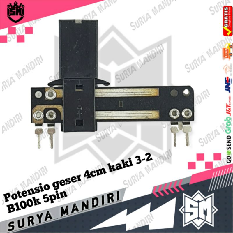 Potensio Geser 4cm  5 pin kaki 3-2 B100k Stereo