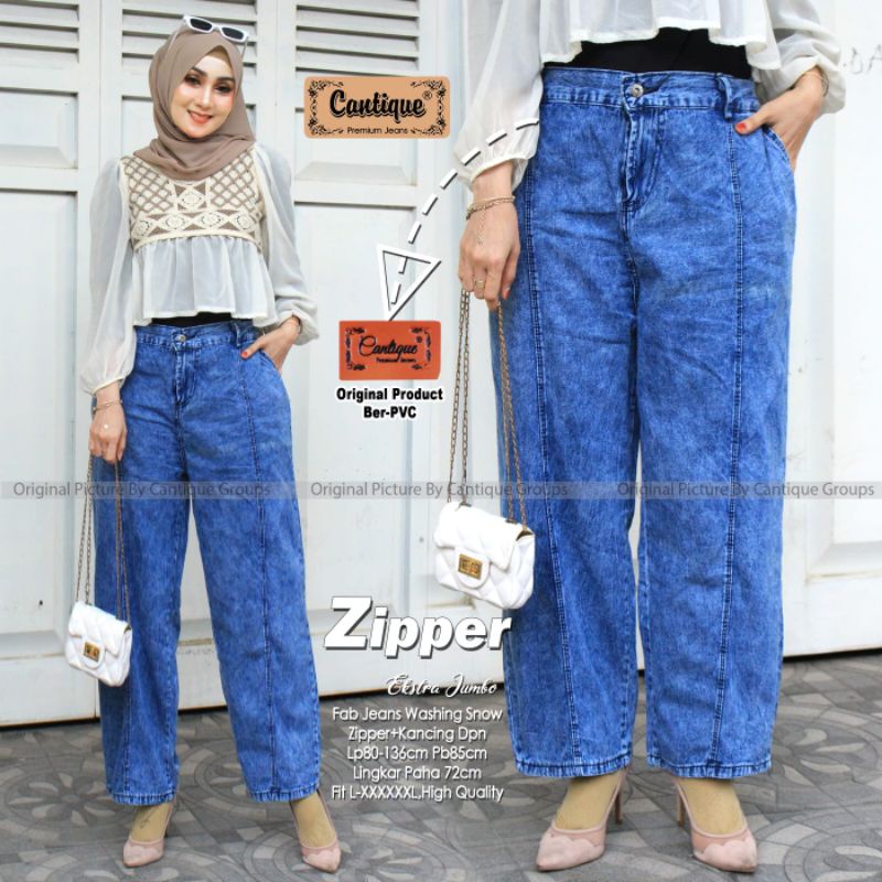 Zipper ekstra jumbo by cantique / celana jeans jumbo wanita