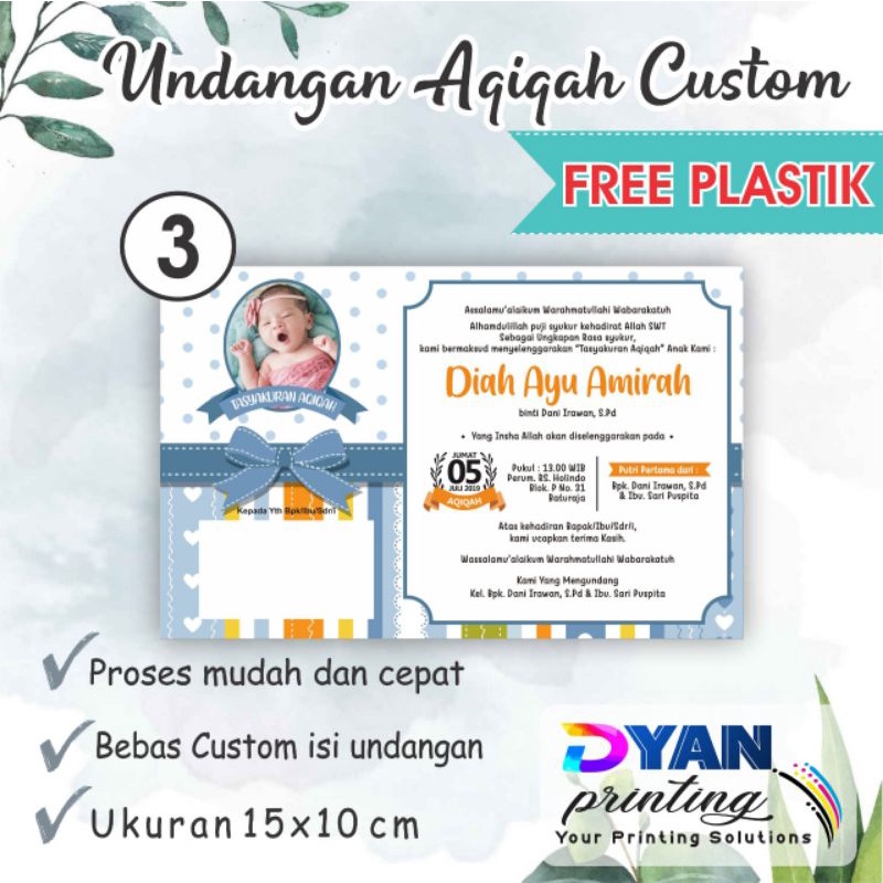 UNDANGAN AQIQAH BAYI CUSTOM FREE PLASTIK UNDANGAN