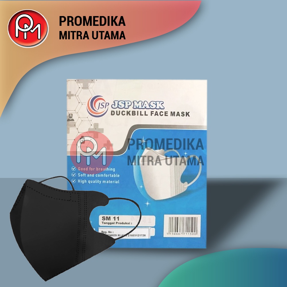 Masker Duckbill Non Medis 3 Ply Merk JSP Kemasan Isi 25 Warna Hitam