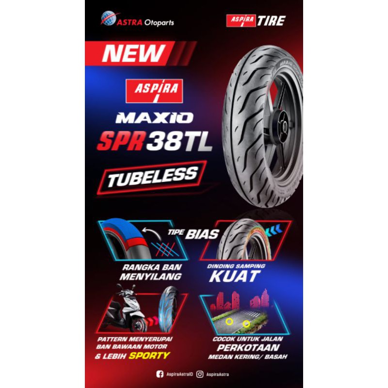 Paket ban tubeless Aspira 80/90-14 &amp; 90/90-14 for beat esp/f1/pop/Vario 110/Cbs/125/150/Mio M3