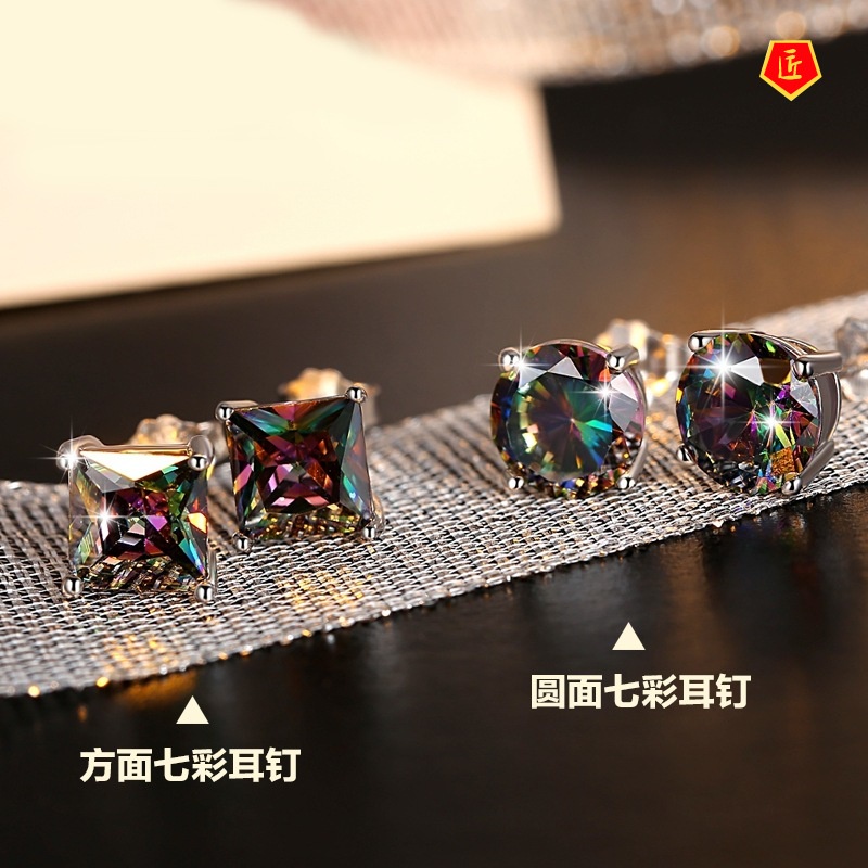 [Ready Stock]S925 Silver Personalized Classic Rainbow Color Gemstone Earrings